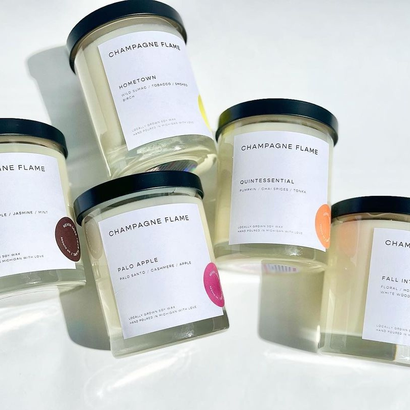 Various candles all handcrafted by Champagne Flame