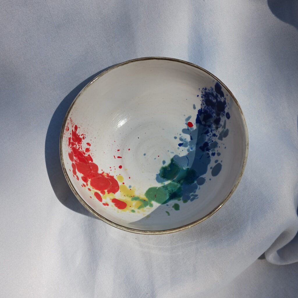 A rainbow bowl made by Kavannah Ceramics